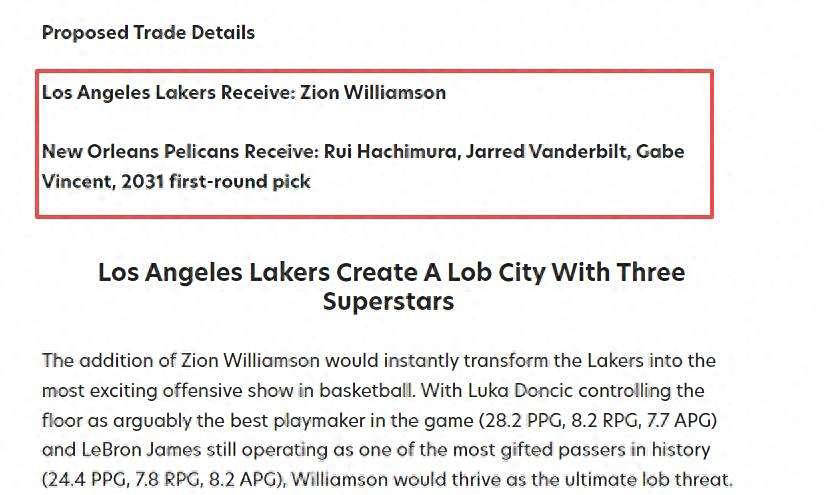 湖人考虑4换1交易 瞄准25+7前锋蔡恩-威廉森